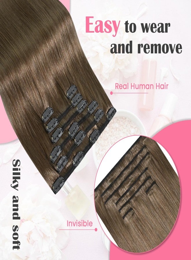 Aison Ash Brown Clip in Hair Extensions Real Human Hair 70G 100% Remy Human Hair Clip in Extensions for Women 7pcs 16clips (20 Inch #8) - Image 2